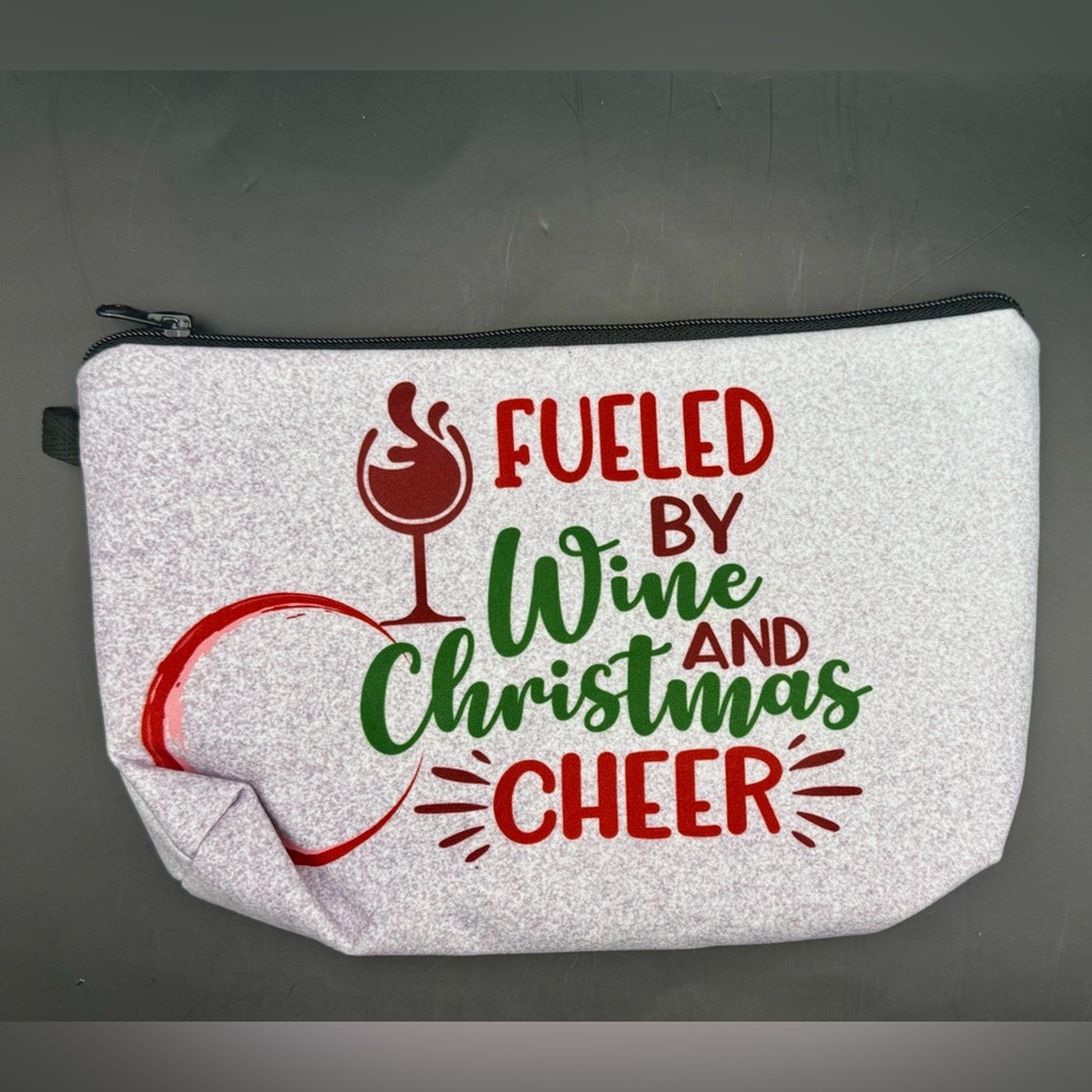 Christmas Cheer Makeup Bag Pouch Wine Theme